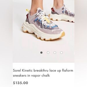 NWOB Sorel Kinetic breakthru lace up flaform sneakers Size 8.5